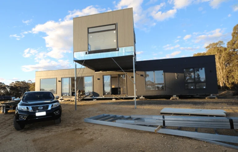 Modular home being constructed